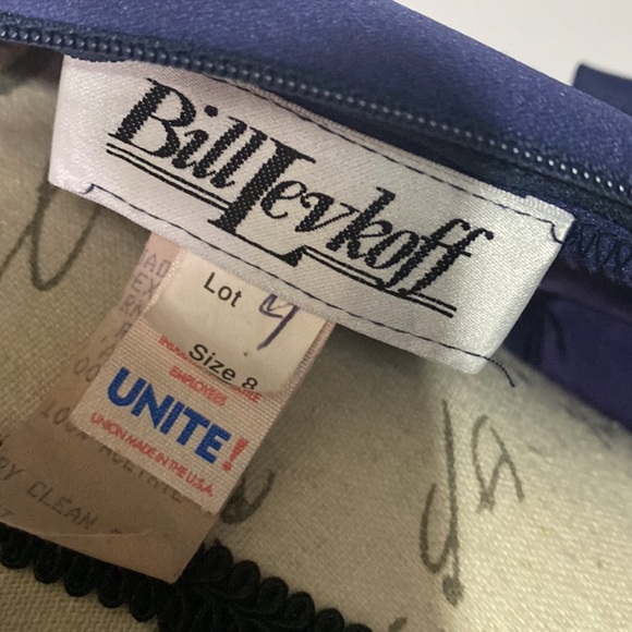 Vintage Bill Levkoff Navy Blue Satin Bridesmaid Satin Dres Beautiful - Picture 6 of 6